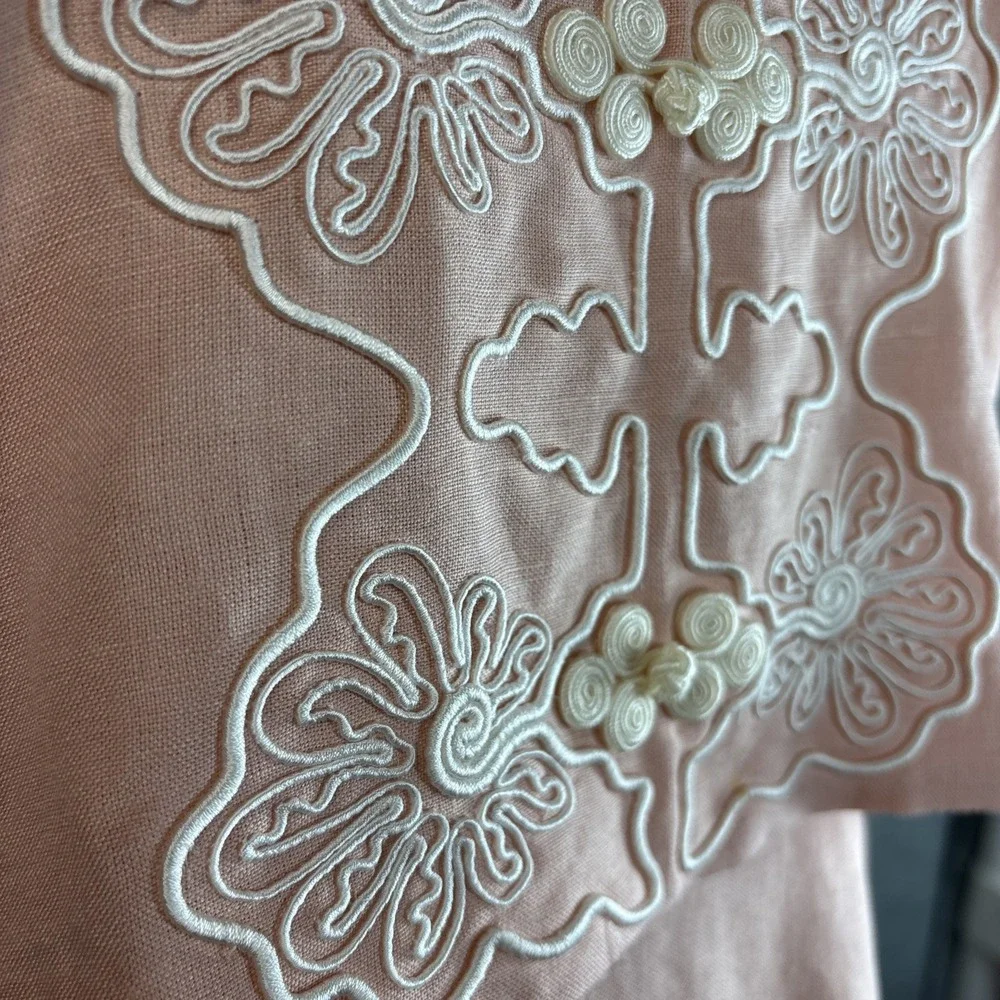 Vintage‎ Plaza South Petites Dress Set Size 10 Peach Linen Rayon Soutache 90s